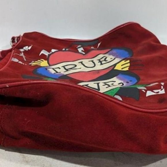 ED HARDY RED SUEDE LEATHER SHOULDER BAG - Picture 5 of 6